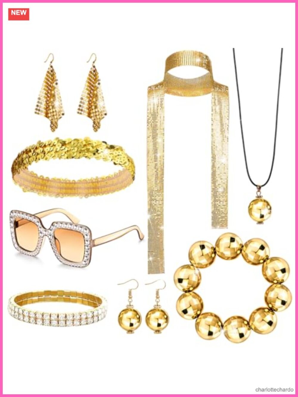 70s Disco Accessories Set Women Sequined Headband Scarf Necklace Earrings